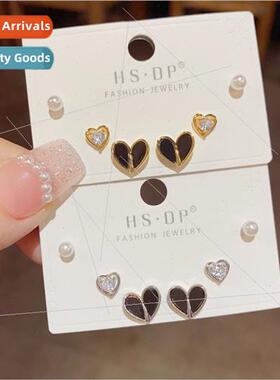 Fashion zircon heart pearl combination earrings s925 silver