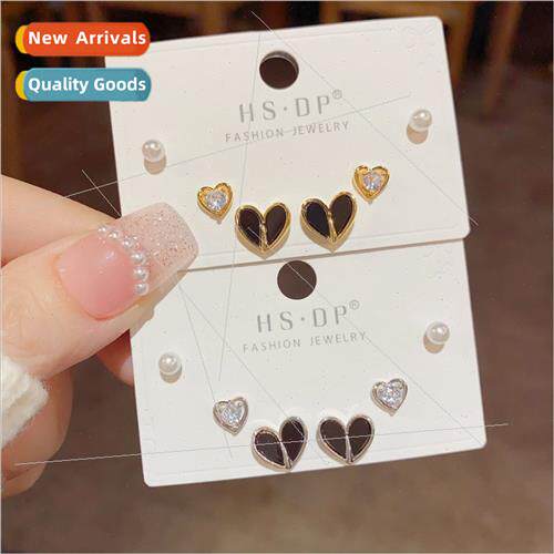 Fashion zircon heart pearl combination earrings s925 silver
