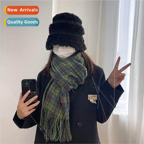 Scarf female winter Korea  retro green temperament plaid nec