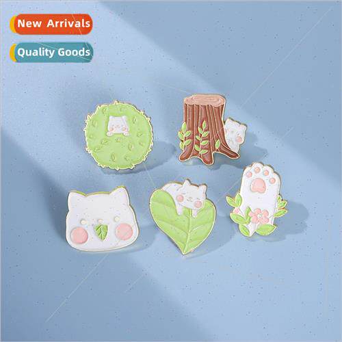 mple ins small fresh metal badge accessories cute cat leaves