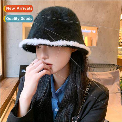 Two-color rabb hair fisherman hat female autumn winter plush