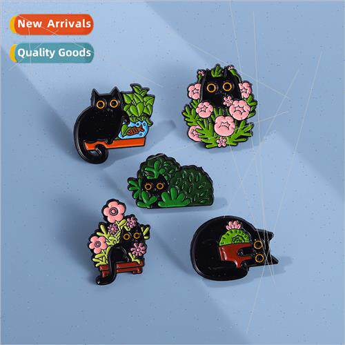 Cute cartoon plant cat flower series alloy baking paint cors