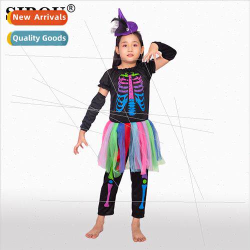 Halloween colorful neon red skeleton dress cosplay permance