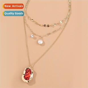 Round Pendant Necklace Vintage Layers Stone Whe Neckla Coral