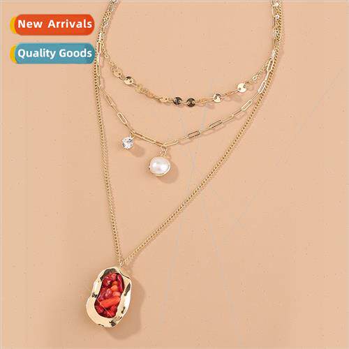 Vintage Coral Stone Round Pendant Necklace Whe Layers Neckla