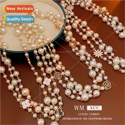 Drip oil pearl flower hollow long necklace French collarbone