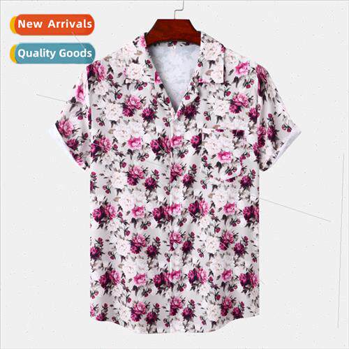 Hawaiian beach Cuban collar ice silk drape digal printing yo
