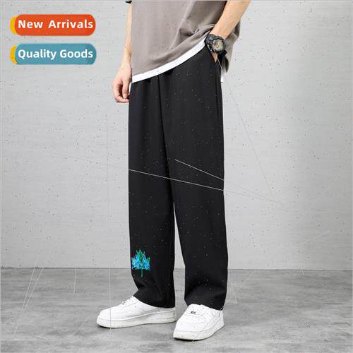 Spring summer ice silk pants men summer thin wide elastic wa
