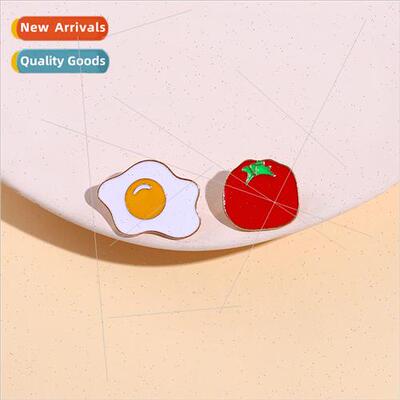 Cartoon ruffled egg tomato creative cute badge personalised