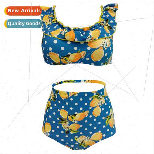 Europe new swimsu wooden ear edge high waist bikini back but