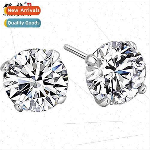 s925 silver samlined four claw earrings Korea standing zirco