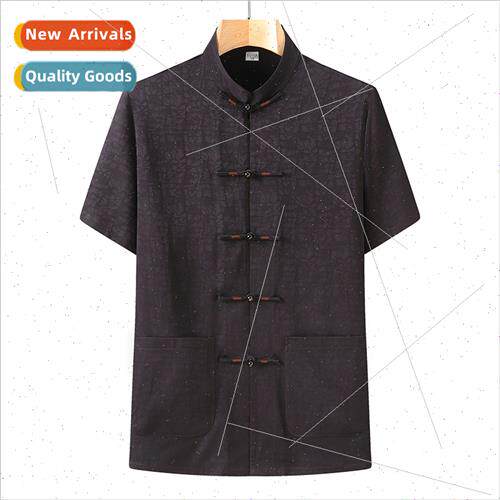 Chinese Tang su men dad Chinese cotton linen short-sleeved s