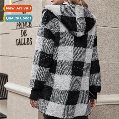 2023 new jacket loose plaid colorblocking kn cardigan fashio