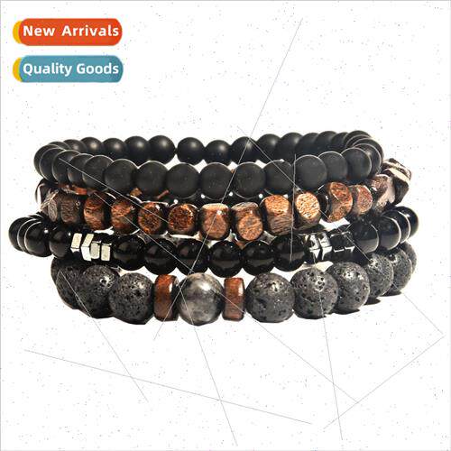 New Volcanic Stone Wooden Beads Bracelet Hemate Beaded Men P