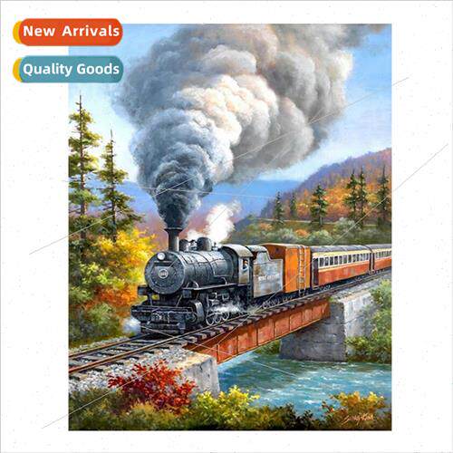 New train over bridge exhaust modern full cross stch cross s