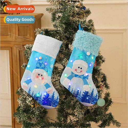 New wh lights Christmas socks blue old man snowman light up