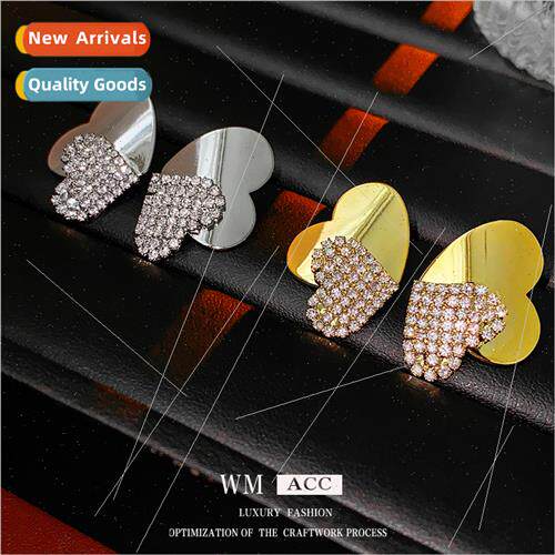 lver pin wh diamonds love heart double layer earrings ins fa
