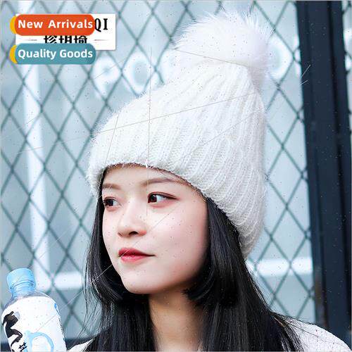 Winter bright silk wool cap simple light plate wool ball knt