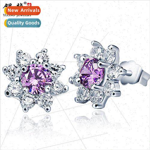 s925 silver jewelry lotus earrings purple fashion Korea earr