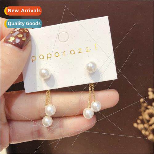 S925 silver needle pearl tassel earrings delicate small hund