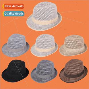 Men women hats straw breathable jazz cap mesh bowler hat sum