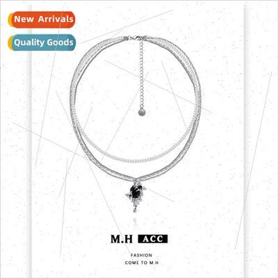 Black Gemstone Butterfly Stacking Necklace Women Hundreds Ch