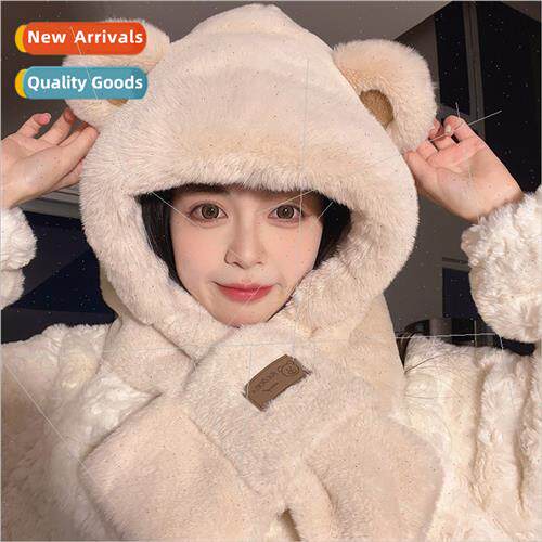 Autumn winter Korea  bear hat scarf all-in-one girls cute wa