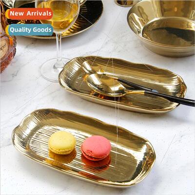 Ion Plated Gold Ceramic Plate Western Food Plate Dim Sum Pla