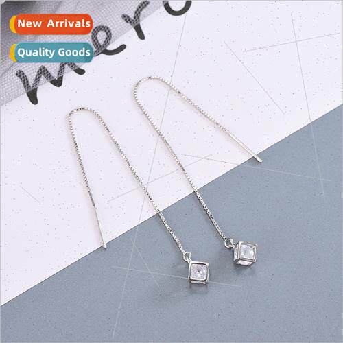 s925 silver Korea wispy hollow Rubik cube earrings female ni