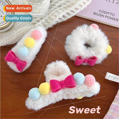 Autumn winter whe plush bow hair accessories hair clips colo