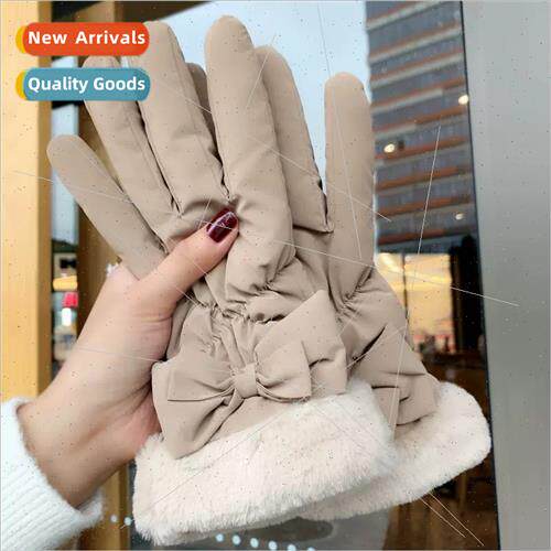 Down gloves female winter warm padded thickened riding elect