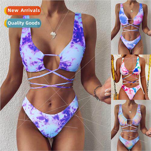 Europe Womens Spl Strappy Swimsu Tie-Dye Printed Sexy Bikini