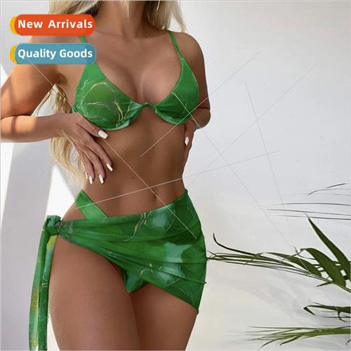 2024 New Europe Womens Swimsu Marbled Three Piece Sexy Bikin