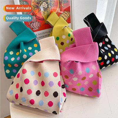 Hepburn Polka Dot Cute Knted Small Bag Clash Color Woven Bag