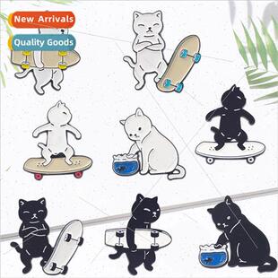 black cartoon whe cat skateboarding Creative combination new