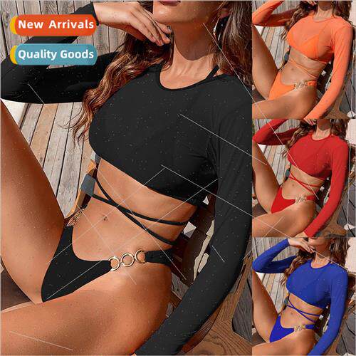 2024Europe new swimsu long-sleeved mesh jacket ladies three-