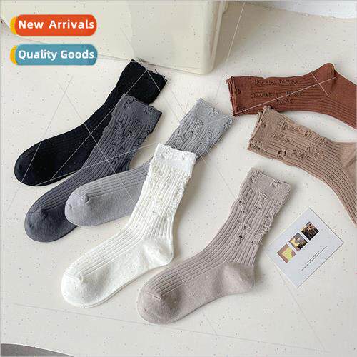 Broken hole socks female mid-calf spring summer new stocking