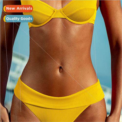 24 years new steel support bikini solid color nylon swimsu E