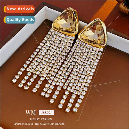 Earrings silver pin set diamond triangle tassel earrings Fre