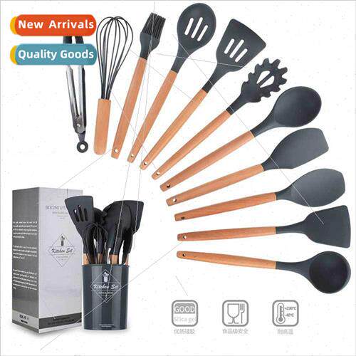 Dark Gray Wooden Handle licone Kchenware Set Europe Nonstick