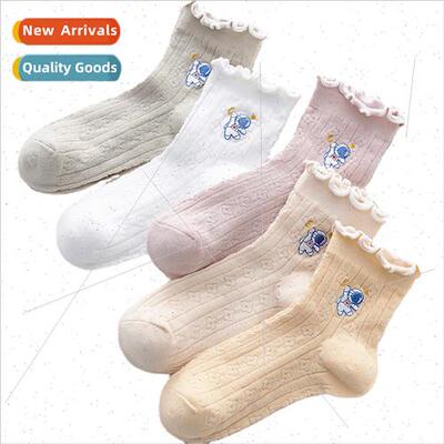 Summer Women Lace Short Socks Cotton Spaceman Embroidered In
