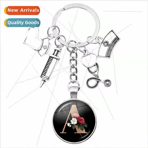 New black letter series nurse stethoscope syringe keychain g