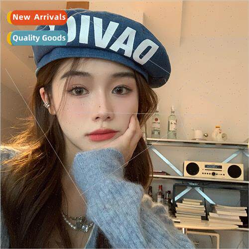 Cowboy beret female fall letters fashion flat top painter ha