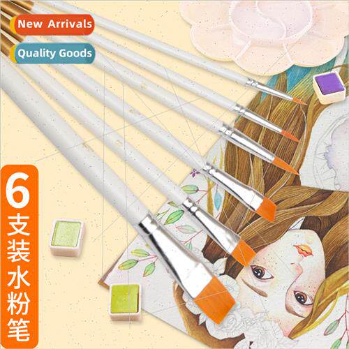 Watercolor Brush Set 6pcs Nylon Brushes Whe Rod Multi-Purpos