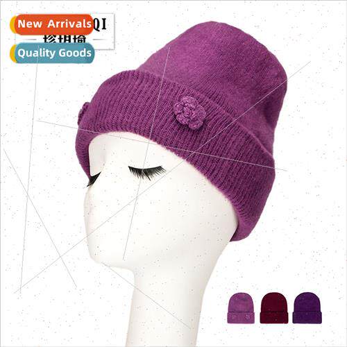Rabb hair wool cap female winter middle-aged hat flowers eld