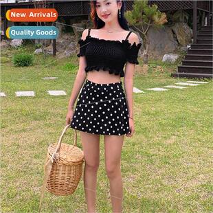 Skirt Polka Shoulder Womens Plunge One Spl Korea Swimsu Dot