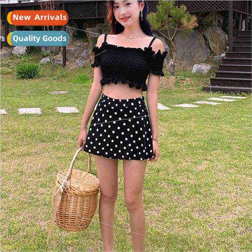 Swimsu Womens Spl Skirt Polka Dot Korea One Shoulder Plunge