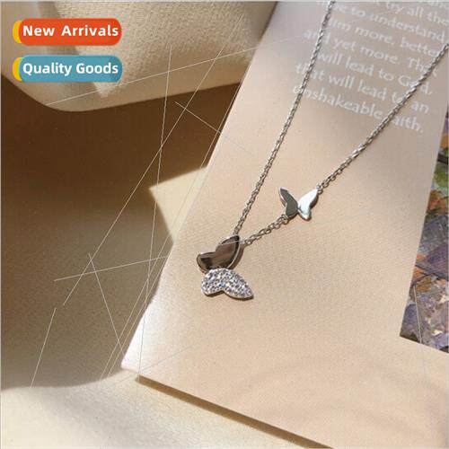 Europe butterfly glter diamond double layer necklace new nic