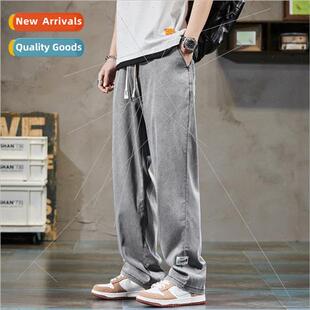 2023 tid silk loose straight new summer men jeans ice Leisel