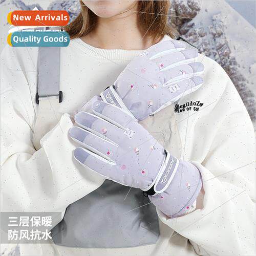 Autumn and winter new ski gloves female warm padded outdoor